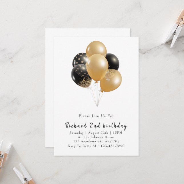 Invitation Jour d'anniversaire moderne minimaliste (Devant/Arrière en situation)