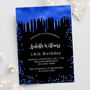 Invitation Jour d'anniversaire noir bleu gouttes