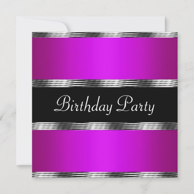 Invitation Jour d'anniversaire violet argent (Devant)