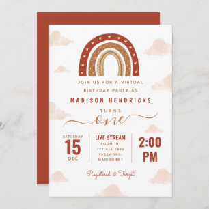 Invitation Jour d'anniversaire virtuel de la Rainbow Boho en 