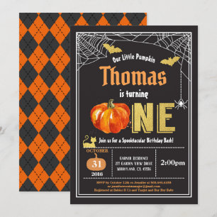 Invitation Jour de 1er anniversaire d'Halloween bébé Or noir