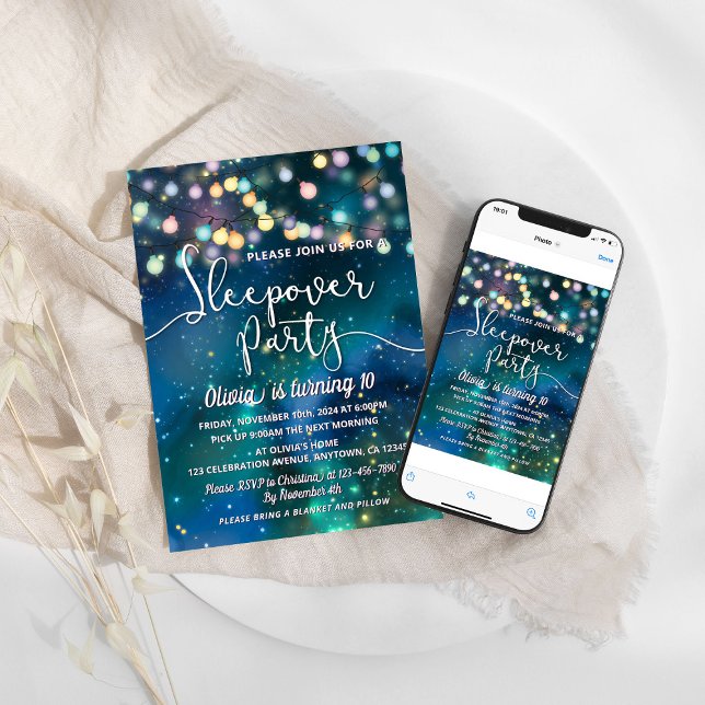 Invitation Jour de couture Galaxy Chaîne Lumières Bleu Annive (Créateur téléchargé)