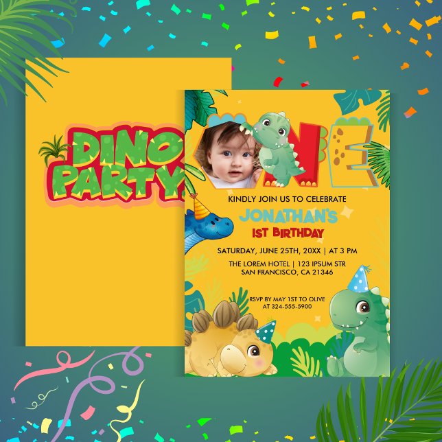 Invitation Jour de Dinosaur Dino Commun Anniversaire Coloré (Créateur téléchargé)