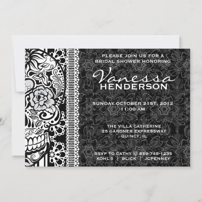 Invitation Jour de fantaisie de crâne de sucre de dentelle de (Devant)