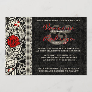 Invitation Jour de fantaisie de crâne de sucre de dentelle de
