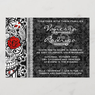 Invitation Jour de fantaisie de crâne de sucre de dentelle de