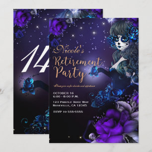 Invitation Jour de la Dead Girl Purple Blue Retraite Party