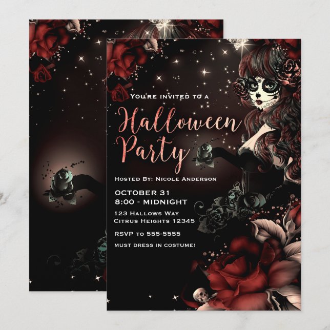 Invitation Jour de la fête de l'Halloween rouge de la fille d (Devant / Derrière)