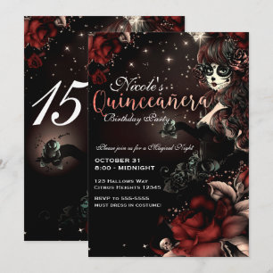Invitation Jour de la Fille Morte Red Black Quinceañera Party