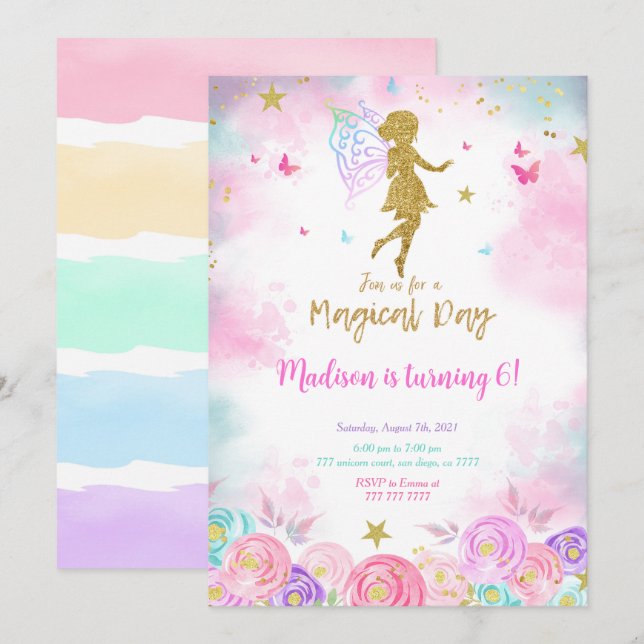 Invitation Jour de la Magie, Fairy Birthday Party (Devant / Derrière)