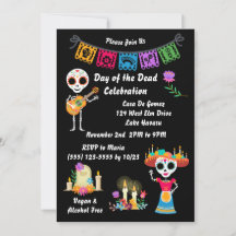 Jour de la mort crâne de sucre Skeletons Invitatio