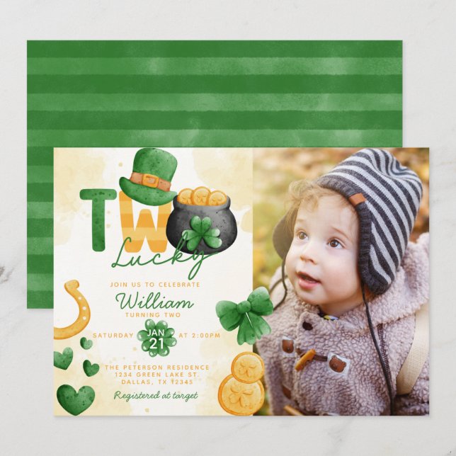 Invitation Jour de la Saint Patrick DEUX Lucky 2e anniversair (Devant / Derrière)