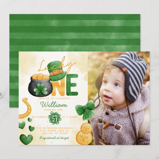 Invitation Jour de la Saint Patrick Lucky ONE 1er anniversair (Devant / Derrière)