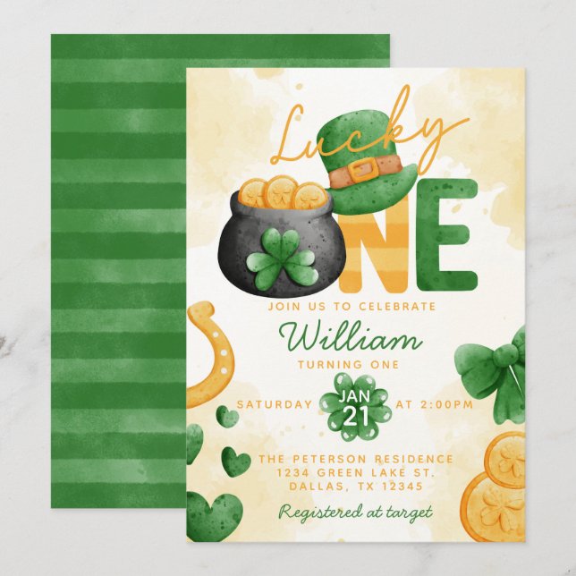 Invitation Jour de la Saint Patrick Lucky ONE 1er anniversair (Devant / Derrière)