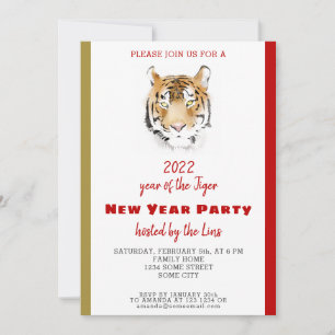 Invitation Jour de l'an chinois 2022 Tiger Watercolor Party
