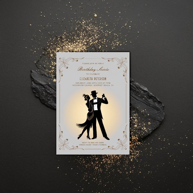 Invitation Jour de l'anniversaire de Gatsby Roaring 1920 (gatsby party invitation roaring 1920s art deco frame elegant classy business corporate event)