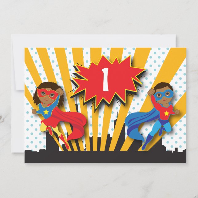 Invitation Jour de l'anniversaire de Twins Superhero (Devant)