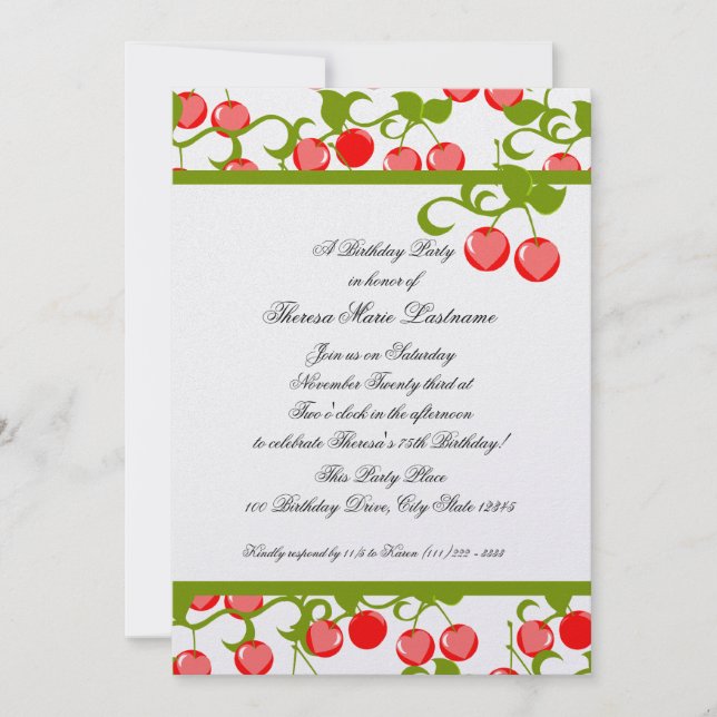 Invitation Jour de l'anniversaire des cerises (Devant)
