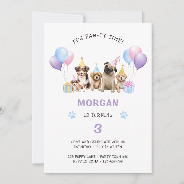 Invitation Jour de l'anniversaire du chien pourpre (Devant)