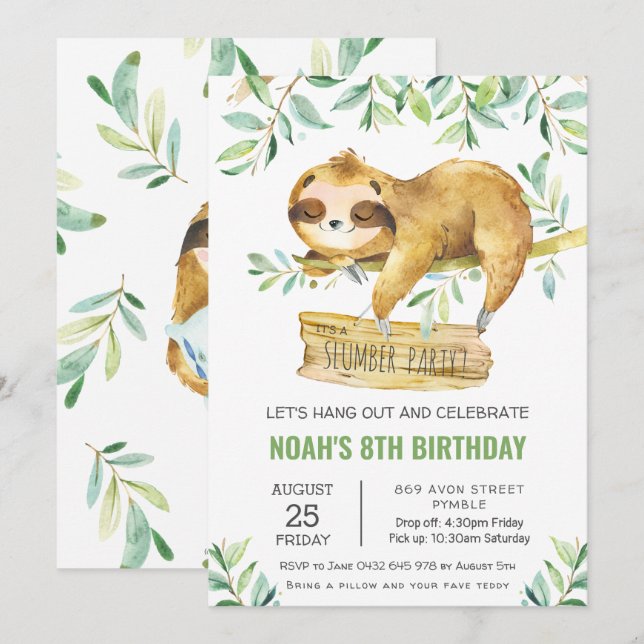 Invitation Jour de l'Anniversaire du pyjama en bois de sciage (Devant / Derrière)
