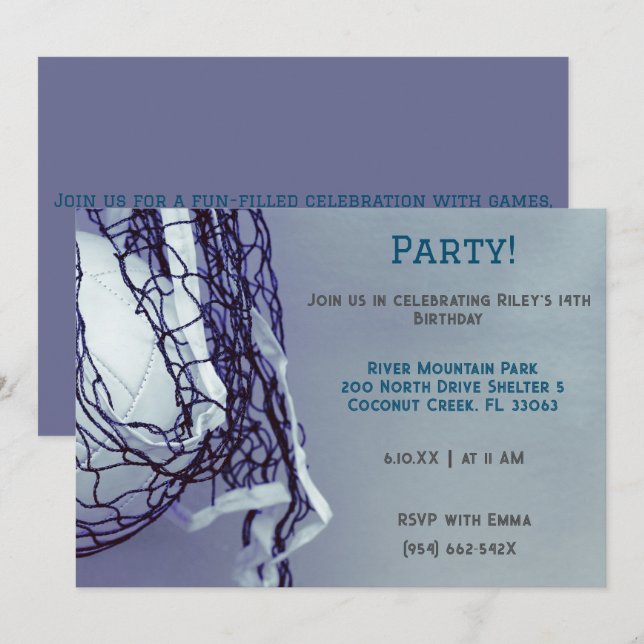 Invitation Jour de l'anniversaire du volley-ball gris (Devant / Derrière)