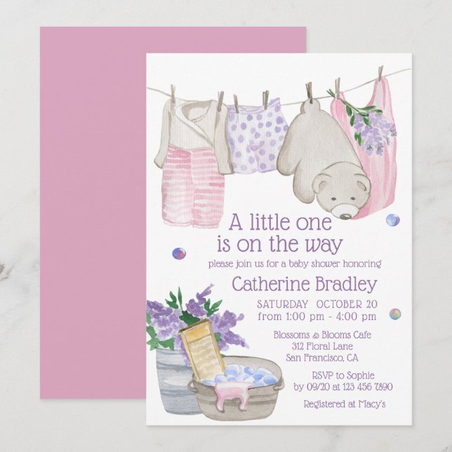 Invitation Jour de lavage de l'ours mûr Baby shower aquarelle (Devant / Derrière)