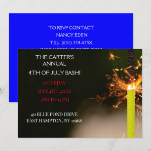 Invitation Jour de l'Indépendance du 4 juillet bleu Sparkler