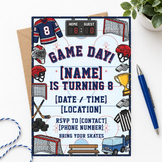 Invitation Jour de match de hockey 8e anniversaire Garçons Fê