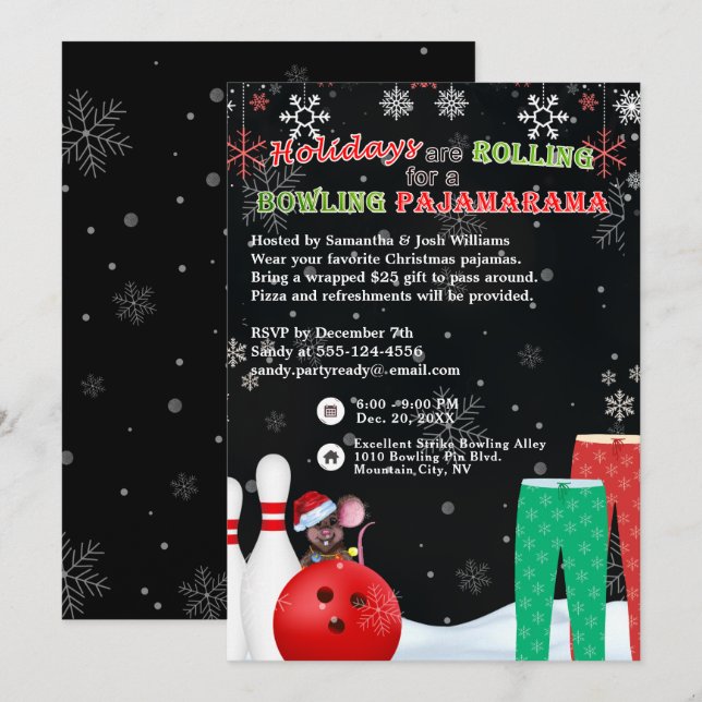 Invitation Jour de Noël Pajama Pizza Party Black (Devant / Derrière)