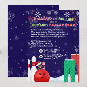 Invitation Jour de Noël Pajama Pizza Party Blue