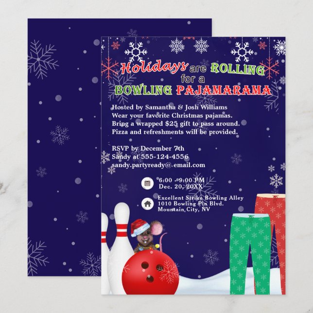 Invitation Jour de Noël Pajama Pizza Party Blue (Devant / Derrière)