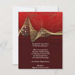 Invitation Jour de Noël Rouge et Parties scintillant d'or