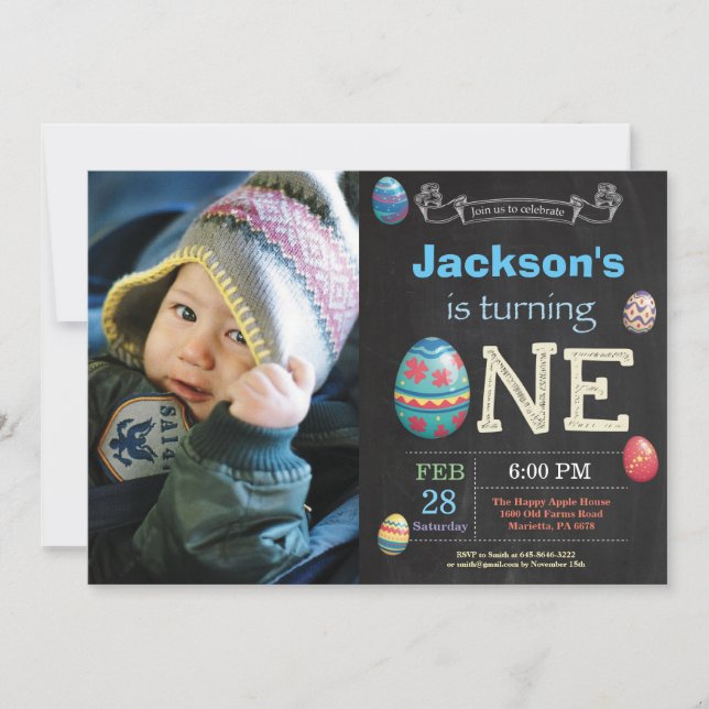 Invitation Jour de Pâques Garçon Oeuf de Pâques premier 1er a (Devant)