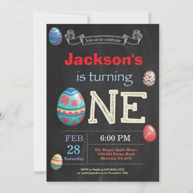 Invitation Jour de Pâques Garçon Oeuf de Pâques premier 1er a (Devant)