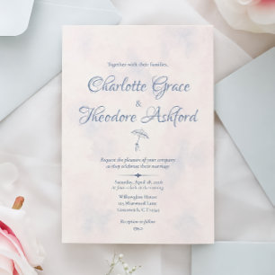 Invitation Jour de Pluie Romance Parapluie Bleu Aquarelle Mar