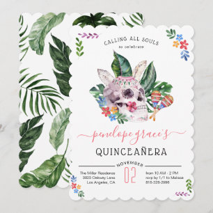 Invitation Jour des Crânes de Sucre Quinceañera 