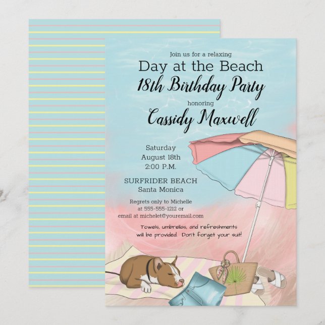 Invitation Jour d'été à la Plage 18e fête d'anniversaire (Devant / Derrière)