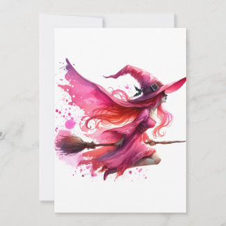 Invitation jour d'halloween rose sorcière