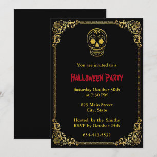 Invitation Jour D'Or De L'Halloween Du Crâne De Sucre Morte