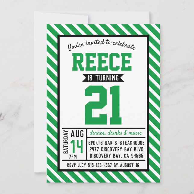 Invitation Jour du 21e anniversaire de Stripe Green (Devant)