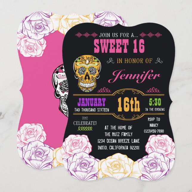 Invitation Jour du bonbon 16 de l'invitation morte de crâne (Devant / Derrière)