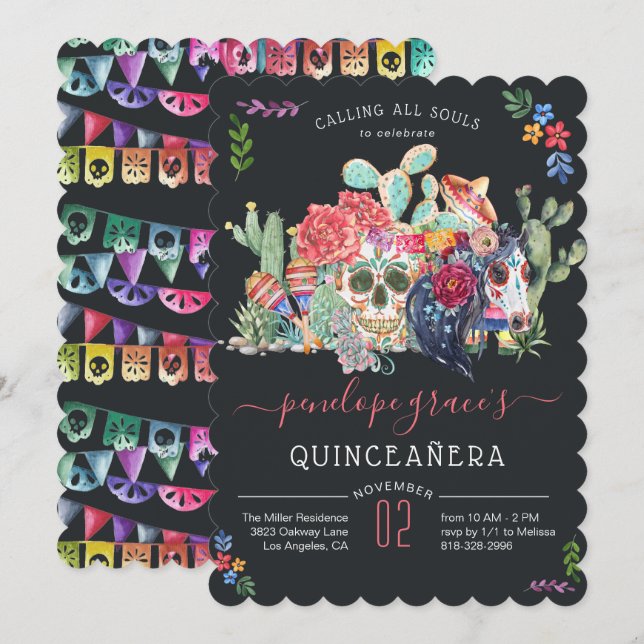 Invitation Jour du crâne de sucre de l'invitation de la Quinc (Devant / Derrière)