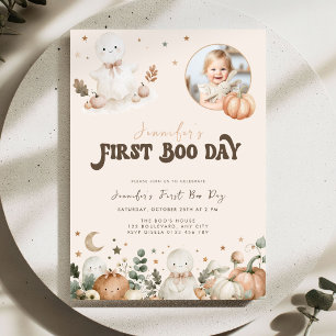 Invitation Jour du premier Boo d'Halloween beige 1er Annivers