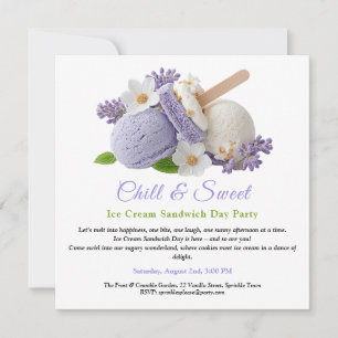 Invitation Jour du Sandwich de Crème Glacée à la Lavande Aqua