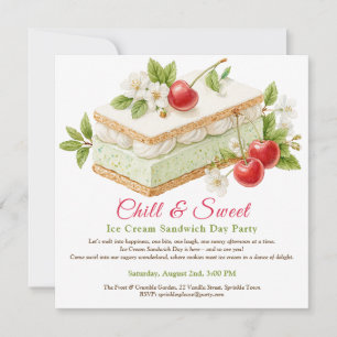 Invitation Jour du Sandwich de Crème Glacée Pistache Aquarell