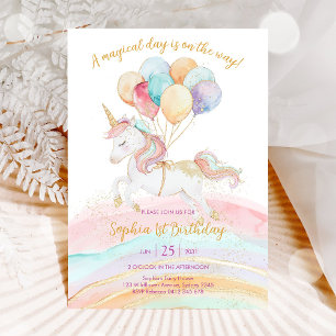 Invitation Jour Magique Licorne et Arc-en-Ciel Anniversaire