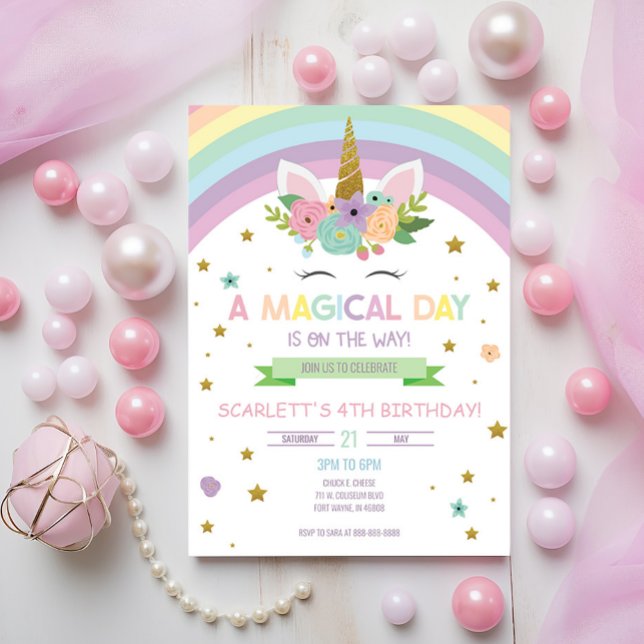 Invitation Jour magique Unicorn et Rainbows Anniversaire (Créateur téléchargé)