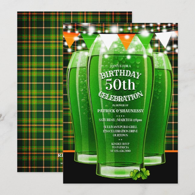 Invitation Jour Saint-Patricks Jalon Anniversaire Fête (Devant / Derrière)