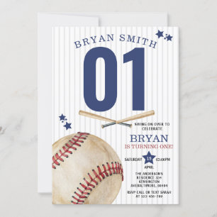 Invitation Jour vintage de baseball 1er anniversaire