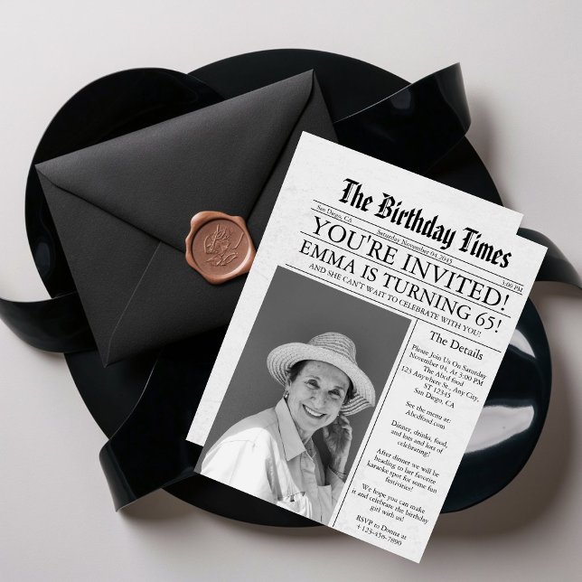 Invitation Journal Amusement unique 65e anniversaire Photo Pa (Créateur téléchargé)